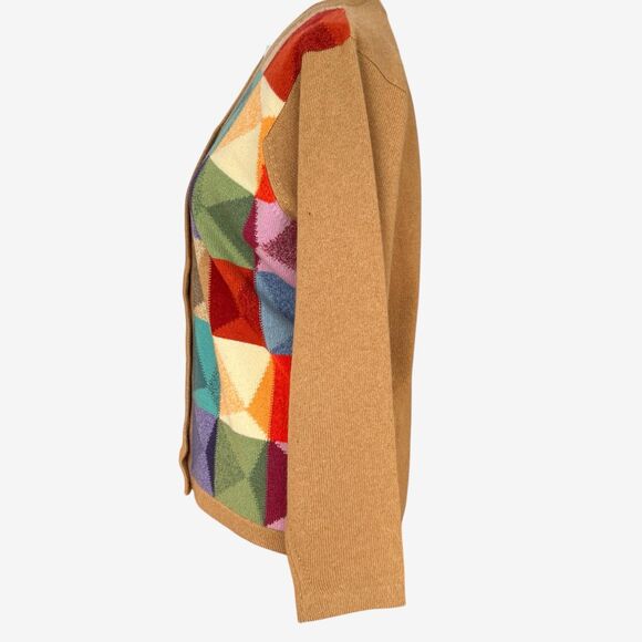 Neiman Marcus M cashmere cardigan geo pattern multicolors - Picture 4 of 8